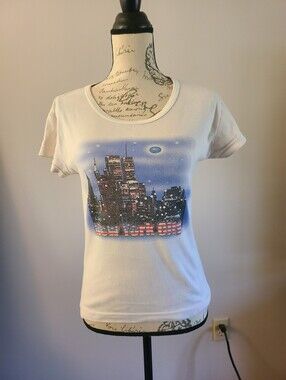 Y2K Self Esteem White New York City Skyline Graphic Baby Tee
